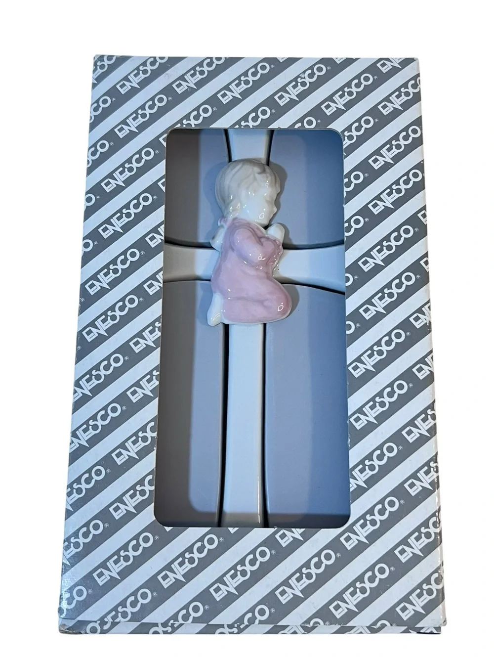 Enesco Porcelain Praying Girl Wall Cross 8x4”